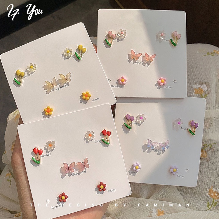 Đôi khuyên tai AY hình hoa/ bướm xinh xắn thời trang Hàn Quốc cho nữ