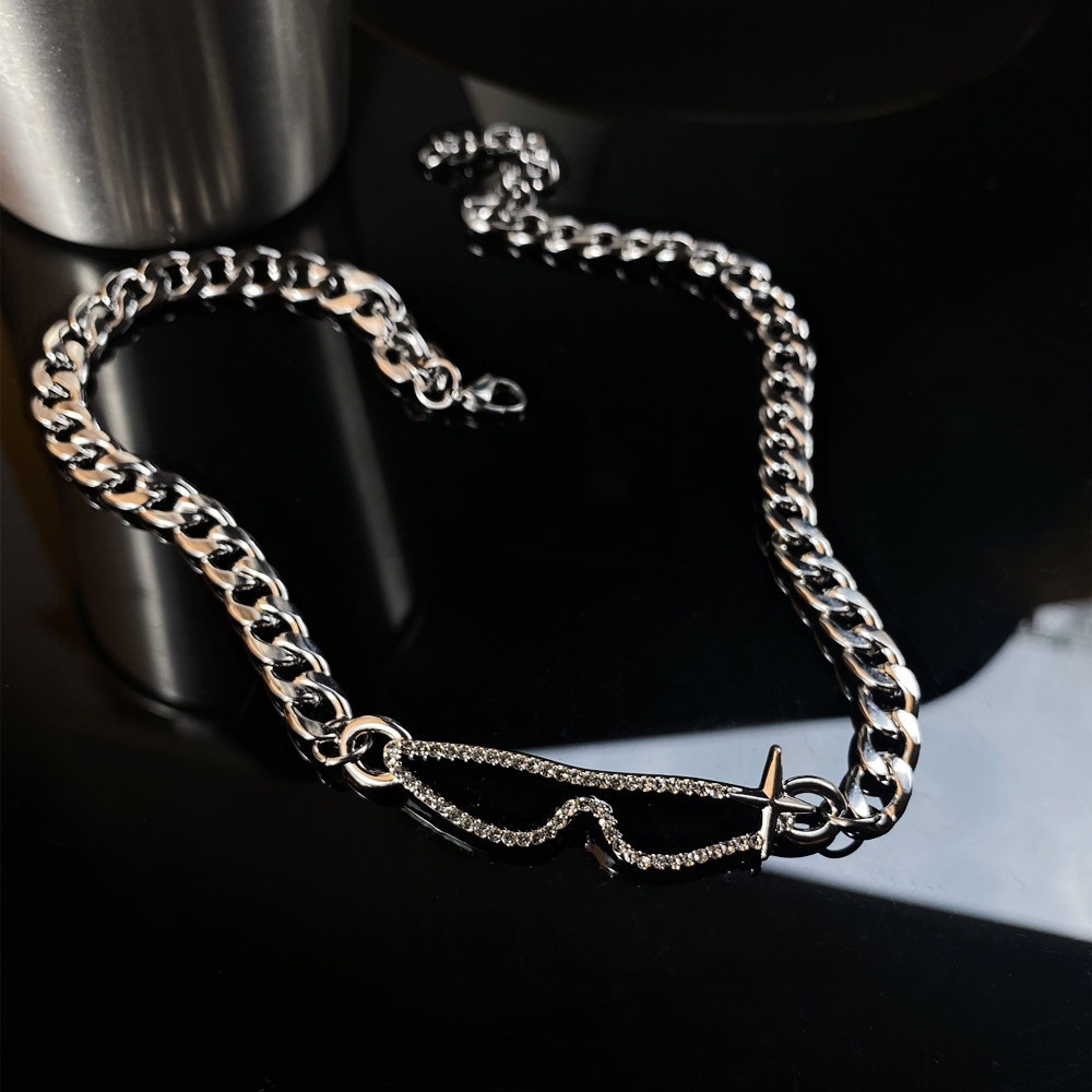 Vòng cổ Hình Mắt Kính Màu Đen Bằng Thép Phong Cách Punk Hàn Quốc Thời Trang Cho Nữ