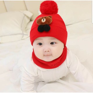 Mũ len kèm khăn cho bé 0-2 tuổi