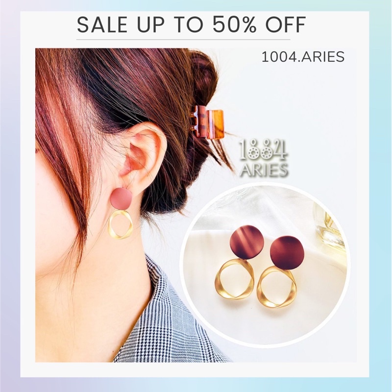 Bông tai tua dài mặt tròn mỏng cá tính cho nữ-1004 ARIES