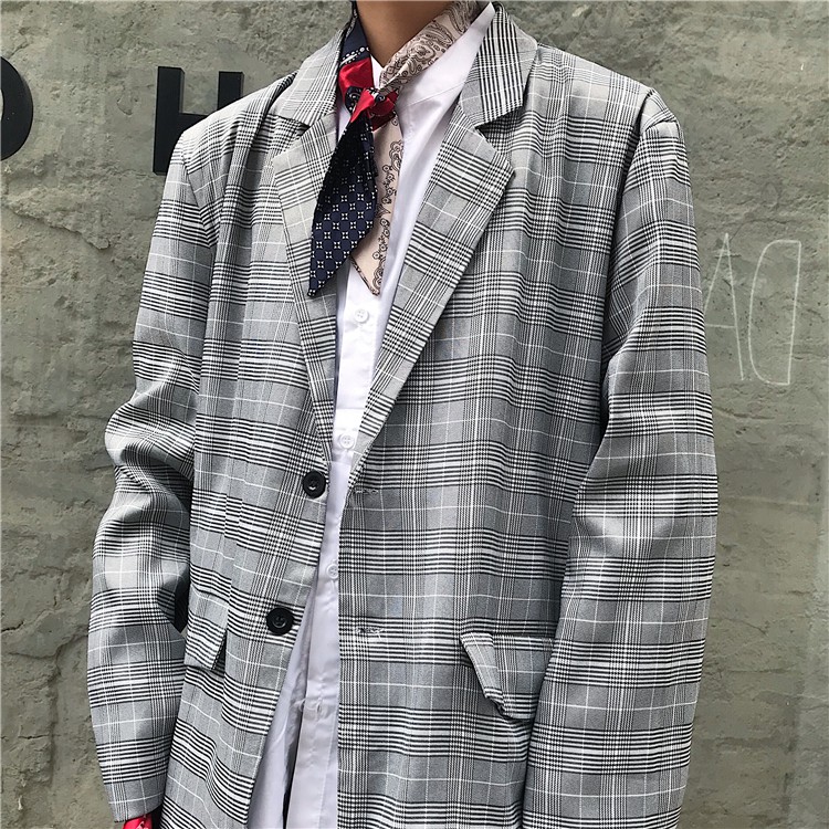 [ORDER] Áo khoác blazer xám unisex sọc ca rô | BigBuy360 - bigbuy360.vn