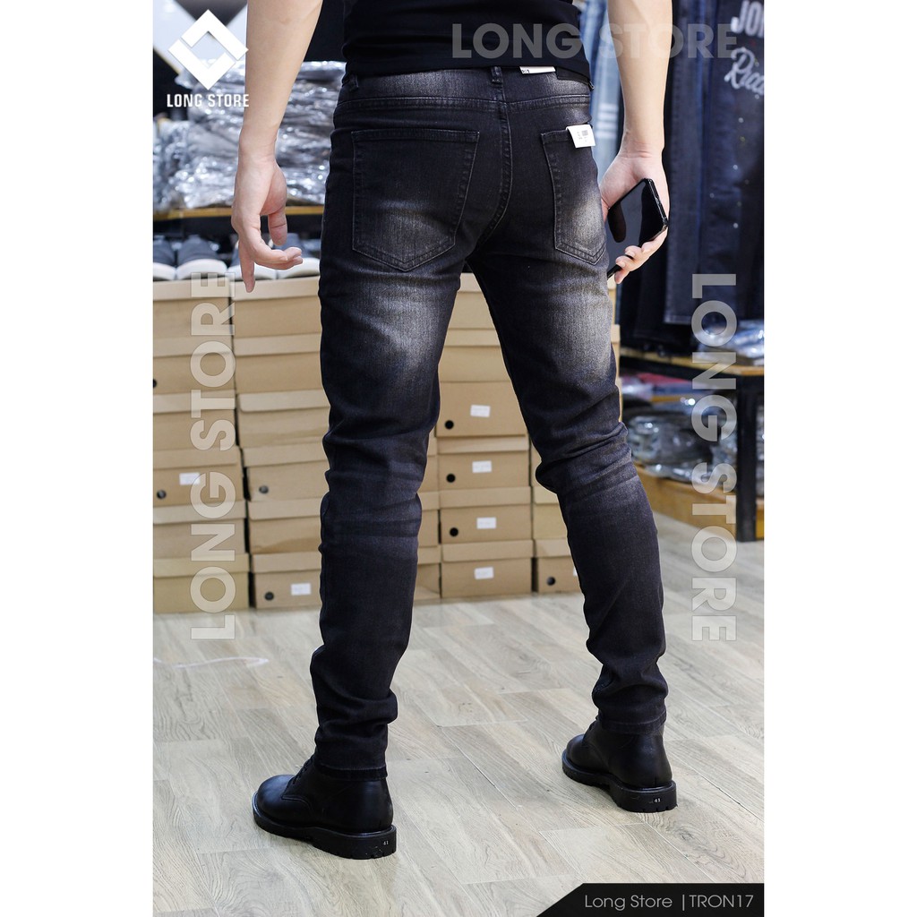 Quần jean nam đen xám chất bò co giãn cao cấp ống đứng dáng ôm skinny đẹp có big size LONGSTORE Tron17 | BigBuy360 - bigbuy360.vn