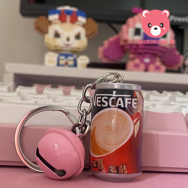 Móc Khóa hình Lon Cafe, Móc Treo Nescafe kèm chuông siêu cute, Quà Tặng sưu tầm, sinh nhật