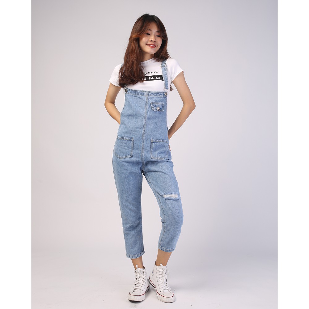 Yếm jean dài QUINN phối rách có túi nắp hộp - Yếm bò ulzzang phong cách Hàn Quốc | BigBuy360 - bigbuy360.vn