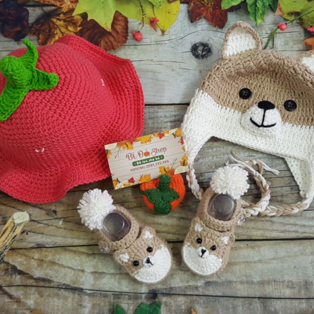 Set nón + giày Cáo 🦊🦊🦊 len handmade