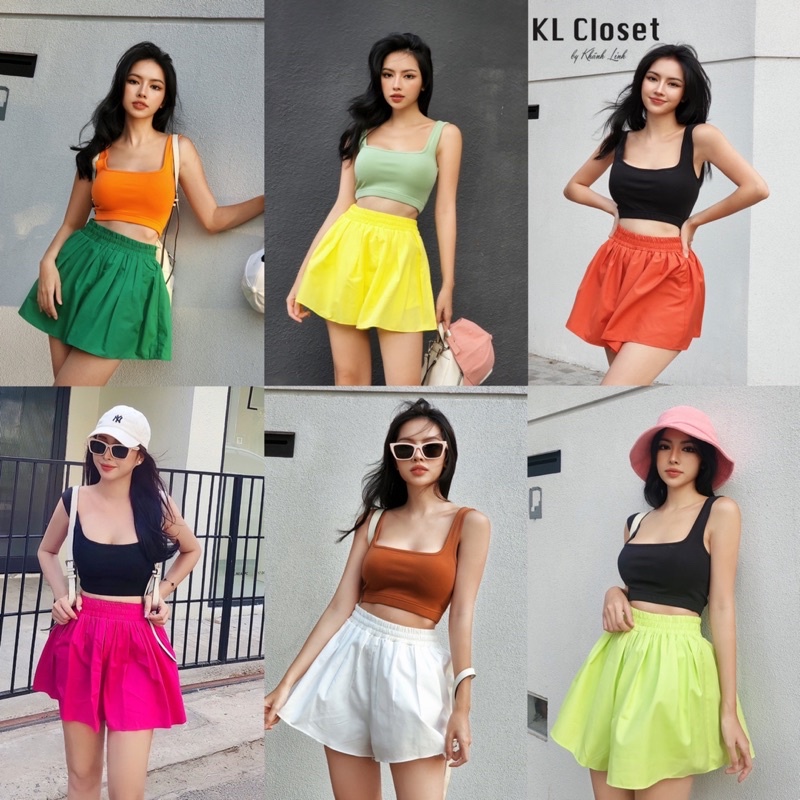 Set áo crotop ba lỗ + quần váy rộng