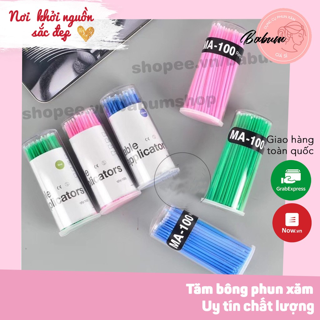 Tăm bông phun xăm, sử dụng để bôi tê kem lên vùng da cần phun xăm, giúp tiết kiệm tê cho mỗi lần sử dụng