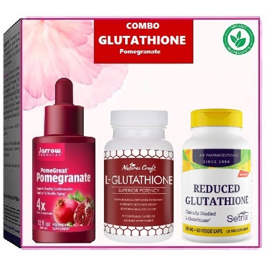 Combo dưỡng da chống lão hóa trắng da nội sinh Serum Jarrow Pomegran Nature L-Glutathione Reduced Glutathione 60ml 60v