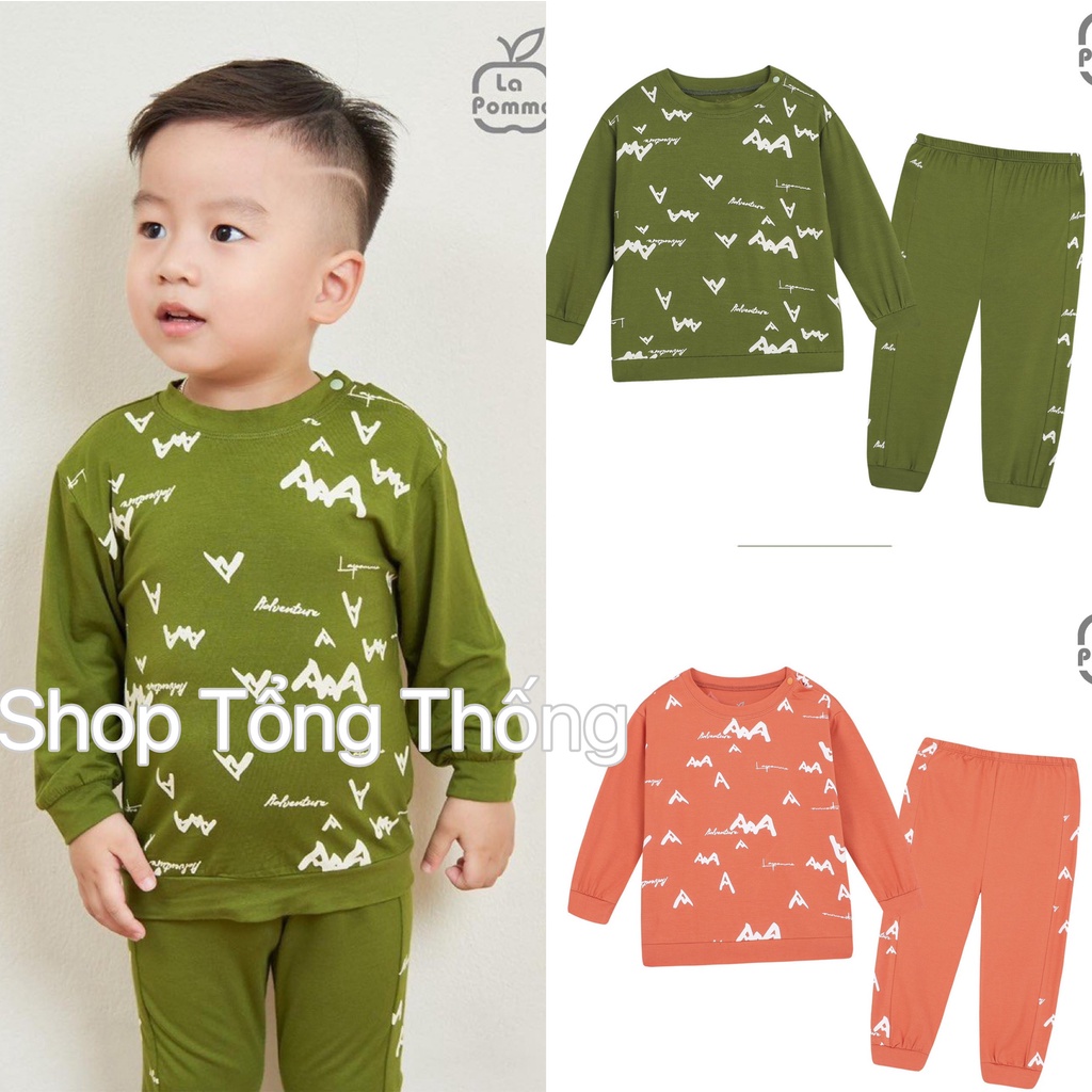 Bộ La Pomme dài tay Bamboo cao cấp mềm mịn thoáng mát thấm hút tốt in rau má vũng tàu cho bé trai bé gái 13053