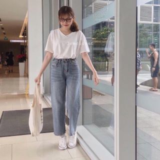 Quần slim baggy jeans basic form suông cho nữ