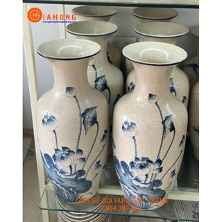 Bình hoa dáng lộc bình men rạn vẽ sen gốm sứ Gia Hưng Bát Tràng