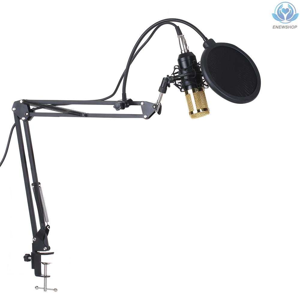 【enew】BM800 Condenser Microphone Lit Pro Audio Studio Recording & Brocasting Adjustable Mic Suspension Scissor Arm Pop Filter
