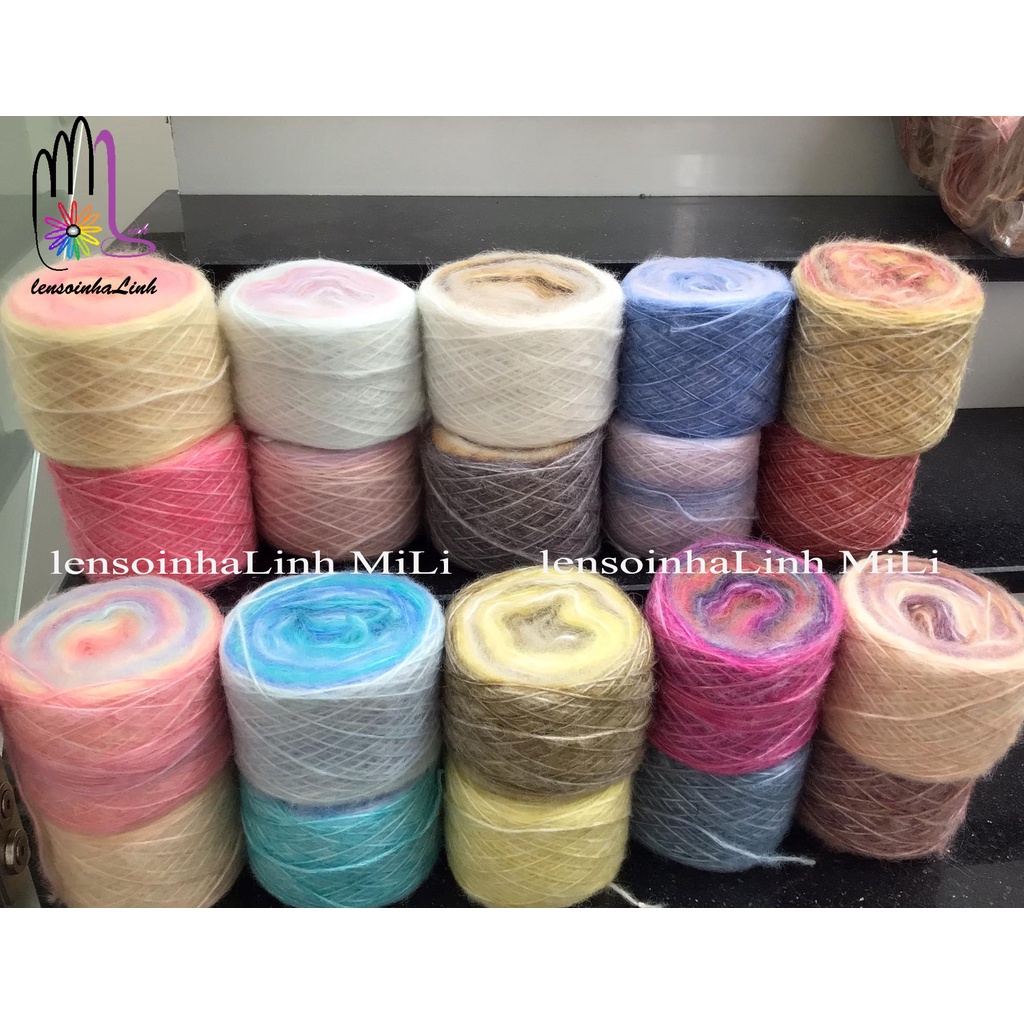 Len mohair loang cầu vồng cuộn 100g sợi to đan móc