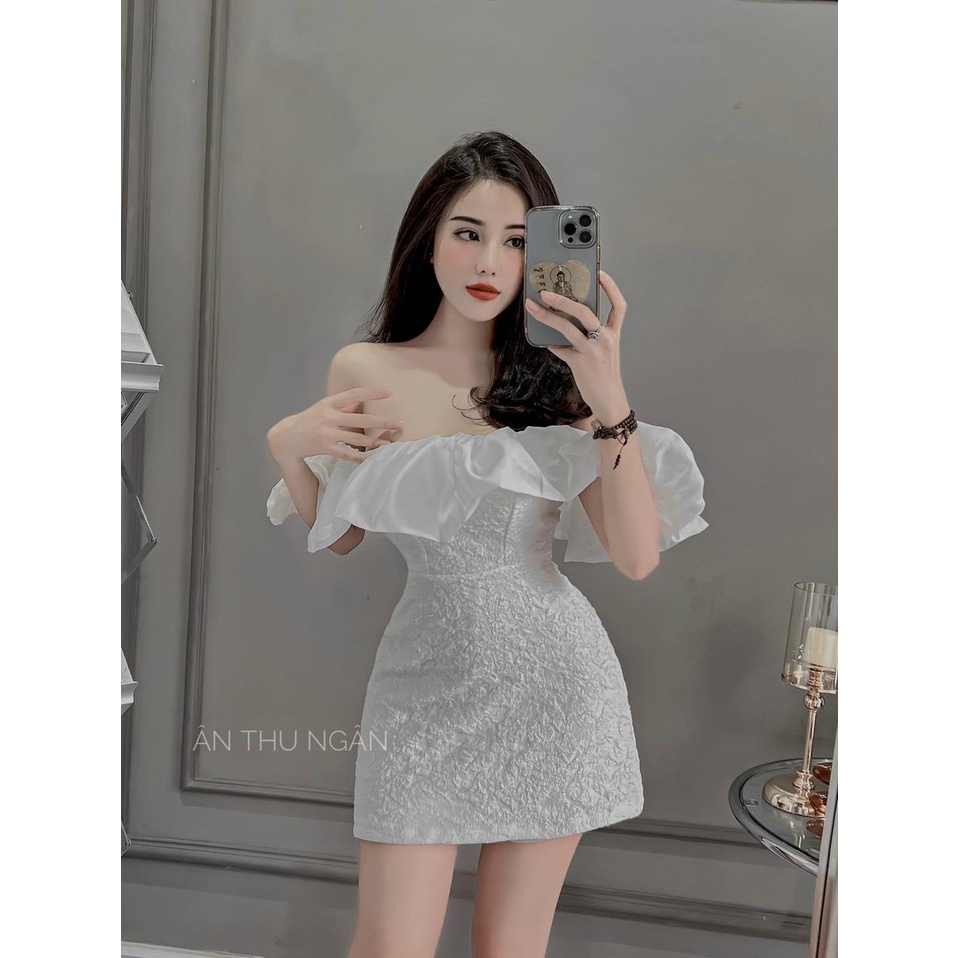 Đầm váy nữ gấm hoa trễ vai xinh xắn dành cho các nàng đi chơi hoặc dự tiệc đều sang chảnh, quyến rũ