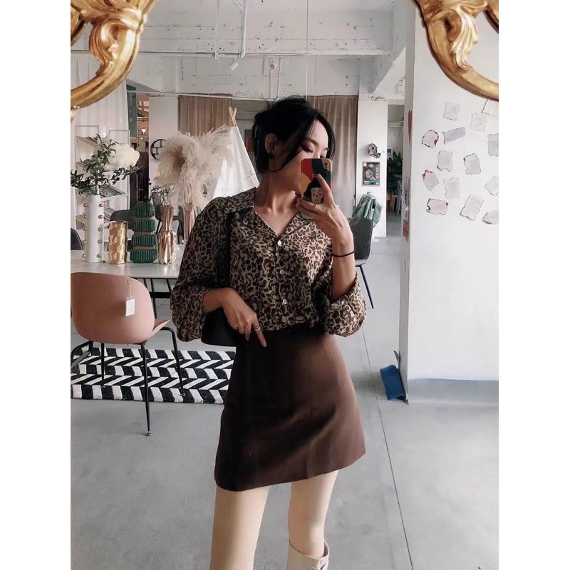 Sơmi hoạ tiết da báo