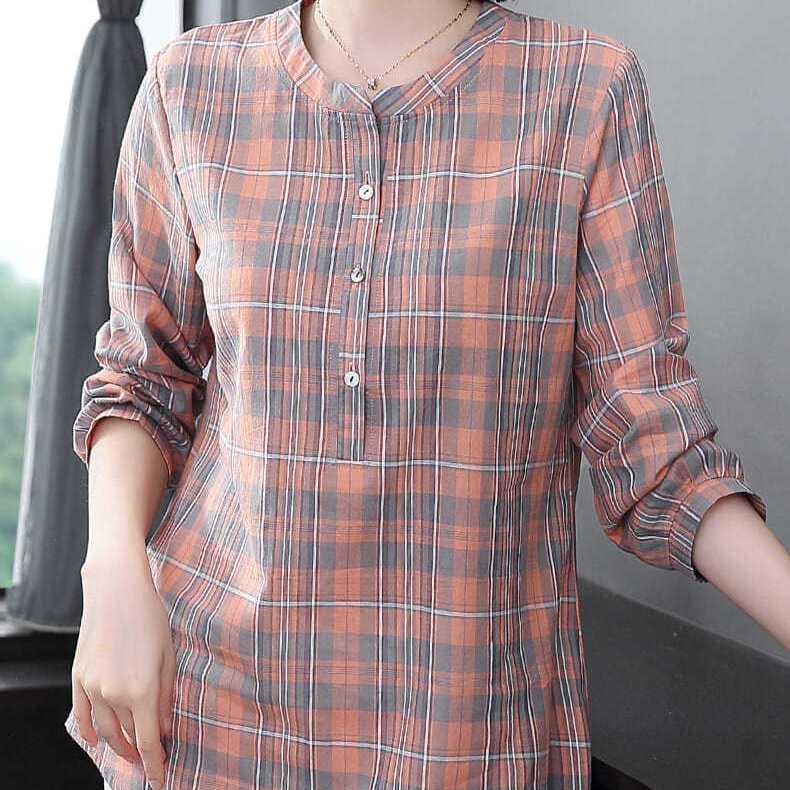 Áo Sơ Mi Caro Tay Dài Thời Trang Cho Phụ Nữ Trung Niên