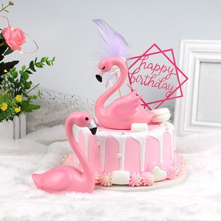 Mô hình thiên nga hồng trang trí bánh kem, hồng hạc trang trí bánh, topper cake