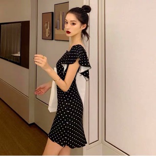 [ORDER] Đầm lệch vai chấm bi (có ảnh thật)