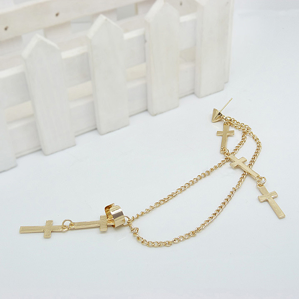 <sujianxia> 1Pc Ear Cuff Cross Dangle Versatile Alloy Women Fashion Punk Ear Crawler for Women