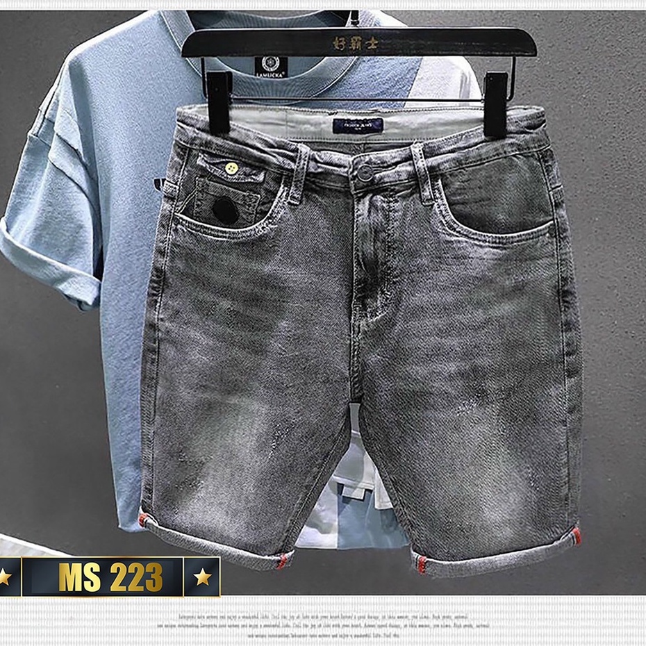 Quần short jean nam màu xanh logo thêu chất bò - quần short lửng bò nam co giãn thời trang cao cấp Tp_shop_87 ms223