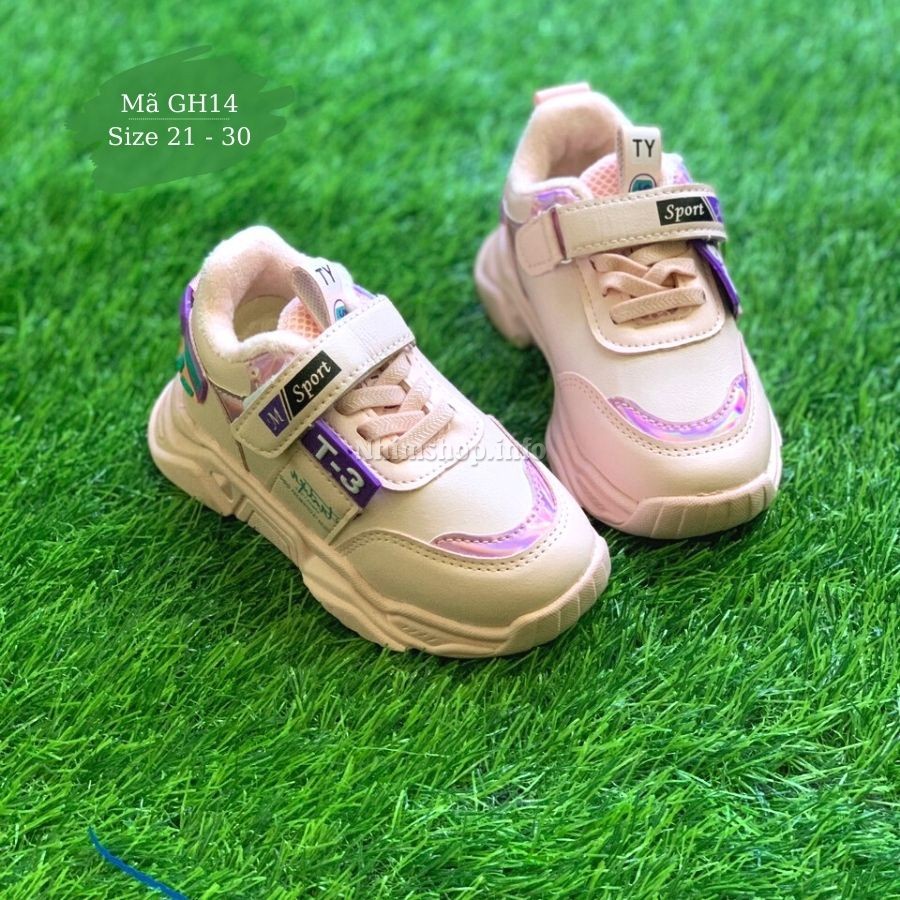 Giày bé gái thể thao sneaker màu hồng quai dán siêu nhẹ lót nhung ấm cho trẻ em 1 - 5 tuổi phong cách Hàn Quốc GH14