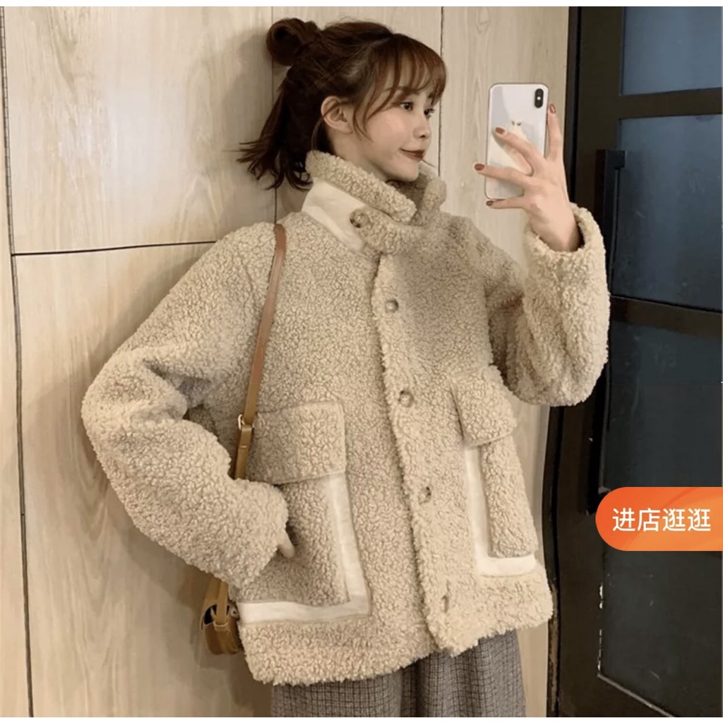 Áo Nỉ Lông Túi Hộp Nữ - Áo khoác be cổ bẻ form rộng thiết kế bắt mắt, cá tính HOT TREND | BigBuy360 - bigbuy360.vn