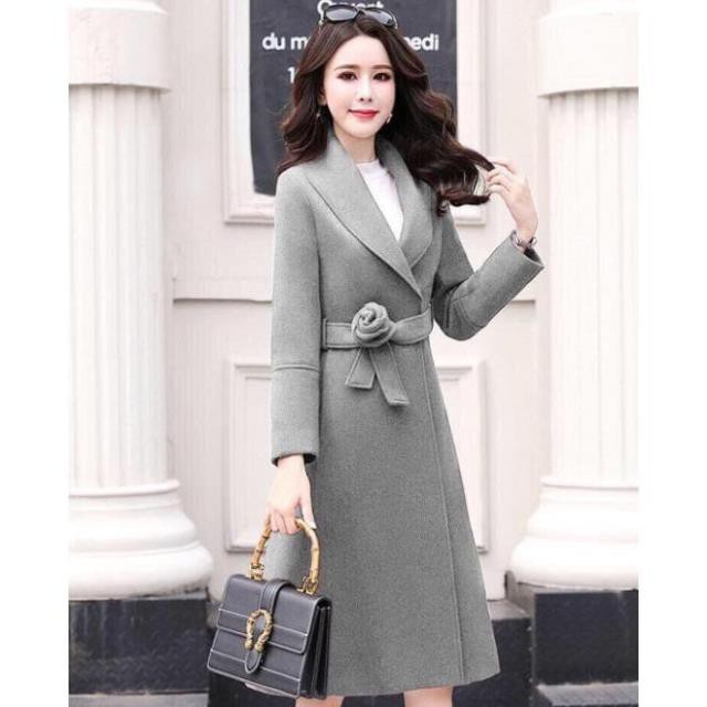 Áo Khoác Dạ Dáng Dài Có Đai Phối Hoa Cao Cấp Thanh Lịch Hàng Quảng | BigBuy360 - bigbuy360.vn