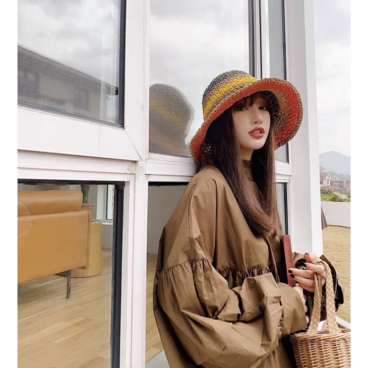 Mũ cói đan nhiều màu che nắng du lịch - Maben