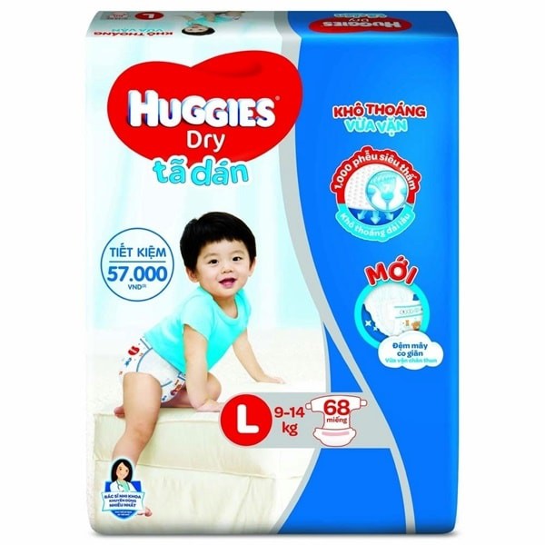 Tã dán sơ sinh Huggies Size L (9-14kg) 68M