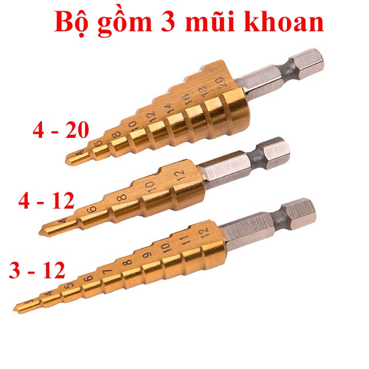 Bộ 3 Mũi Khoan Lỗ Đa Năng - Mũi Khoan Tháp Nón 3-20mm