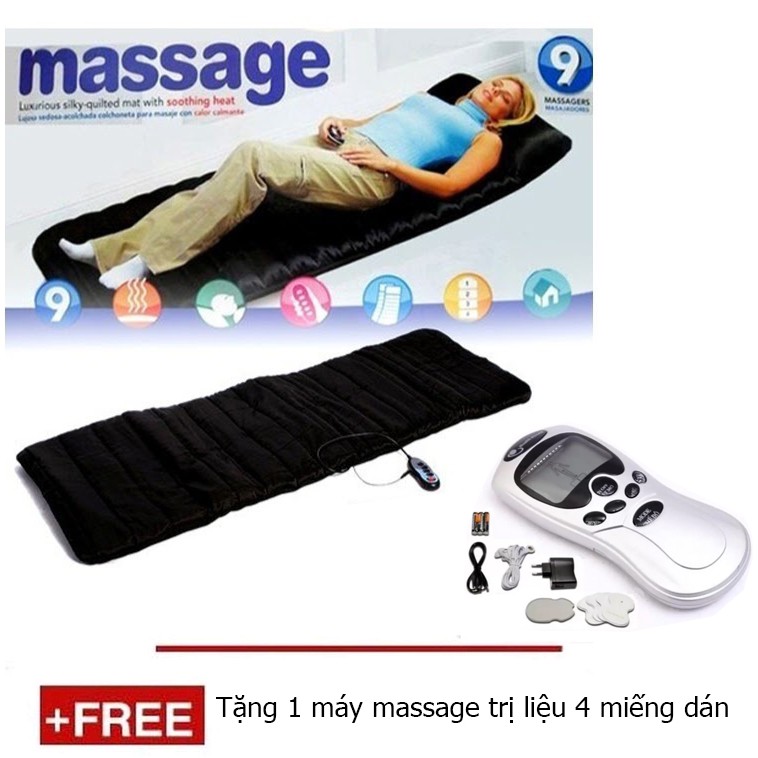 Nệm massage toàn thân - Đệm ghế mát xa toàn thân tặng Máy mát-xa xung điện trị liệu 4 miếng dán V2P