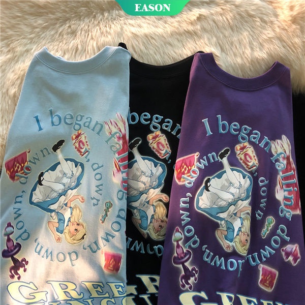 Áo Thun Cotton Ngắn Tay Dáng Rộng In Họa Tiết Hoạt Hình Cổ Điển Thời Trang Mùa Hè Cho Nữ