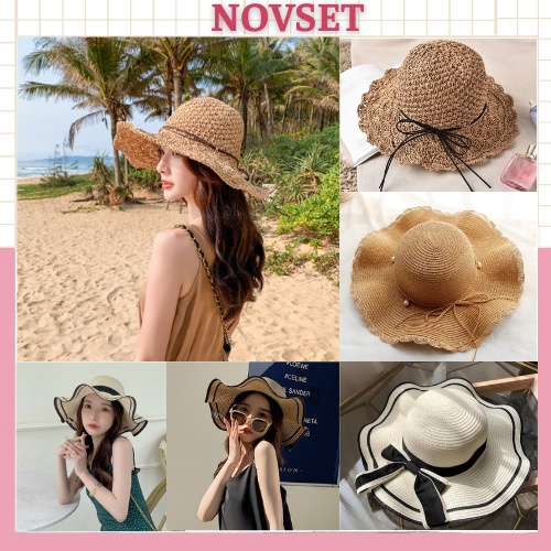 Mũ cói đi biển rộng vành NOVSET NHIỀU MẪU đi du lịch thiết kế cao cấp phong cách Hàn Quốc rẻ đẹp [ Mã C1 ]