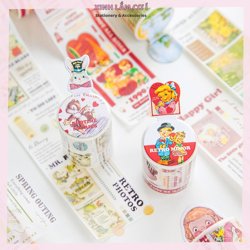 Cuộn Washi Tape Phong Cách Retro Ấn Tượng [Xinh Lắm Cơ Í]