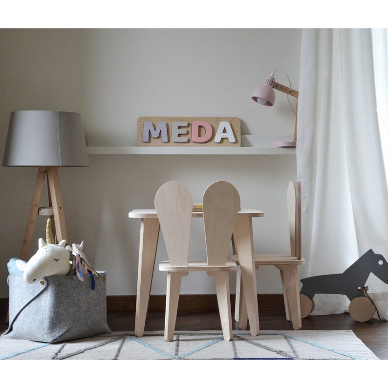 Bàn ghế gỗ cho bé - bàn ghế tai thỏ 100% gỗ tự nhiên plywood Birch tiêu chuẩn xuất khẩu Châu Âu SONO Montessori