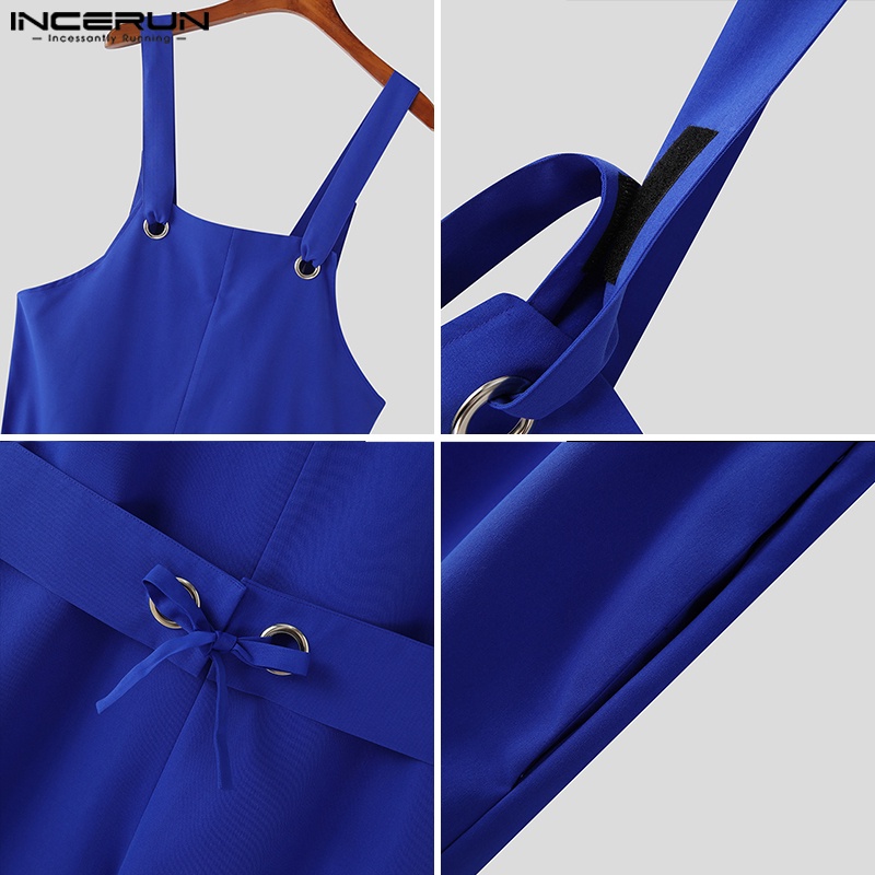 Quần yếm Incerun dáng rộng dây đeo phong cách hippie cho nam