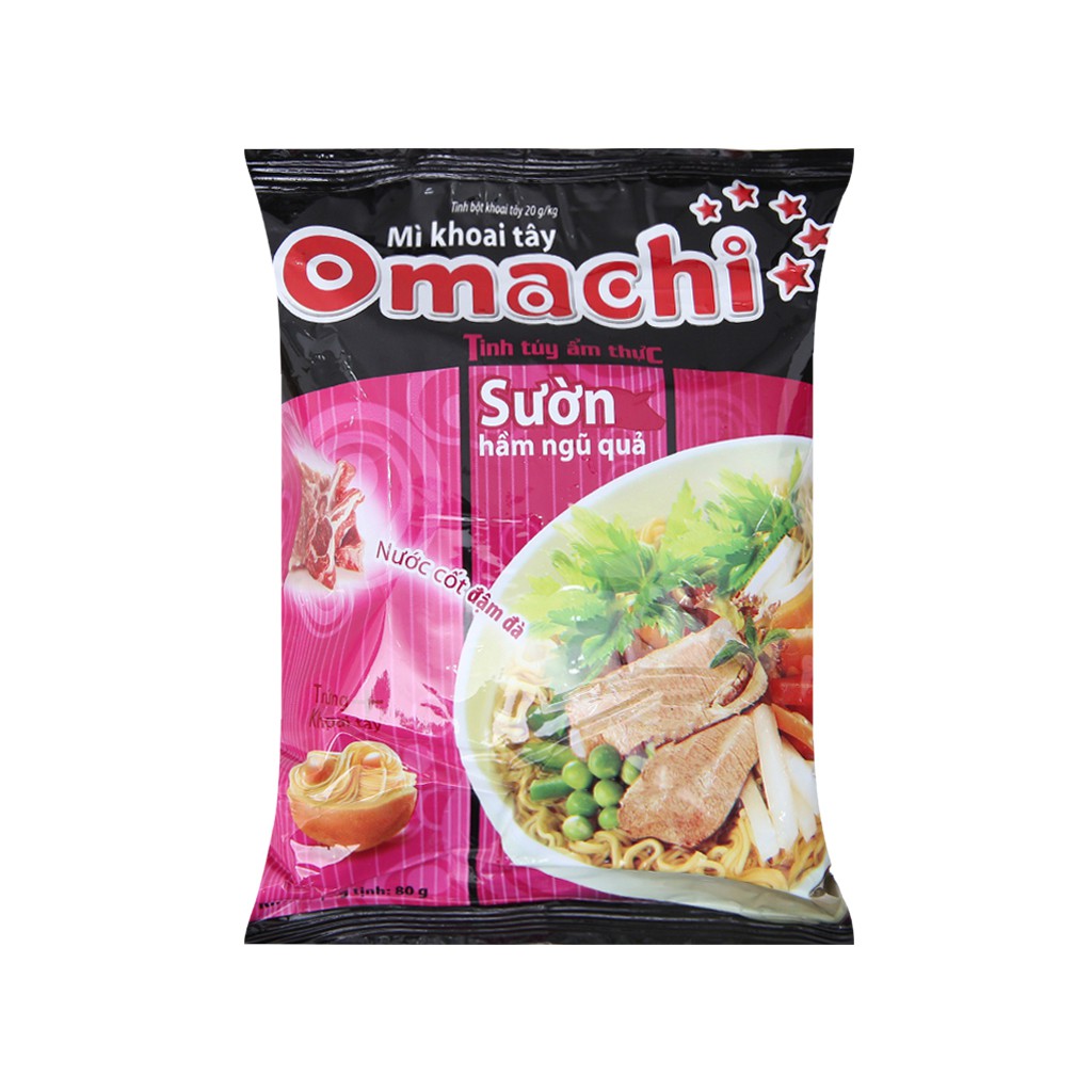 Thùng 30 gói mì khoai tây Omachi sườn hầm ngũ quả 80gr