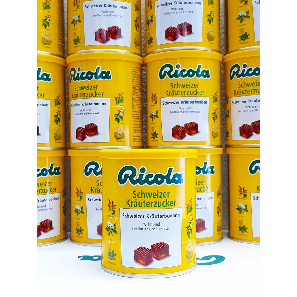 Kẹo Thảo Mộc (ngậm) giảm Ho Ricola hộp 250g của Đức (hương vị thảo mộc tự nhiên)