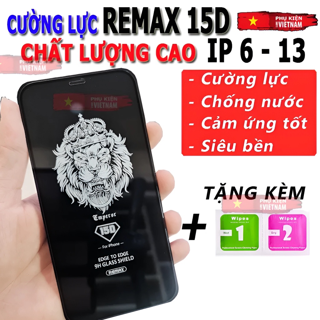 Kính cường lực full màn iphone Remax 15D cao cấp dành cho 6/6plus/6s/6splus/7/7plus/8 plus/x/xs/11/12/13/pro/max/promax