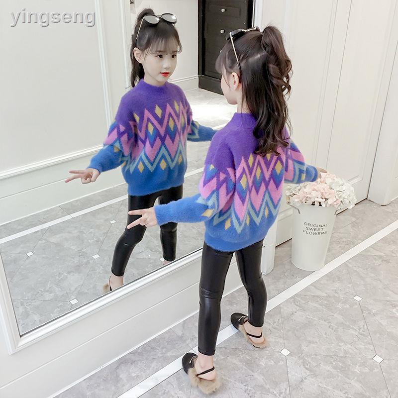 Áo Sweater Lông Chồn Chui Đầu Phong Cách Hàn Quốc 2020 Cho Bé Gái