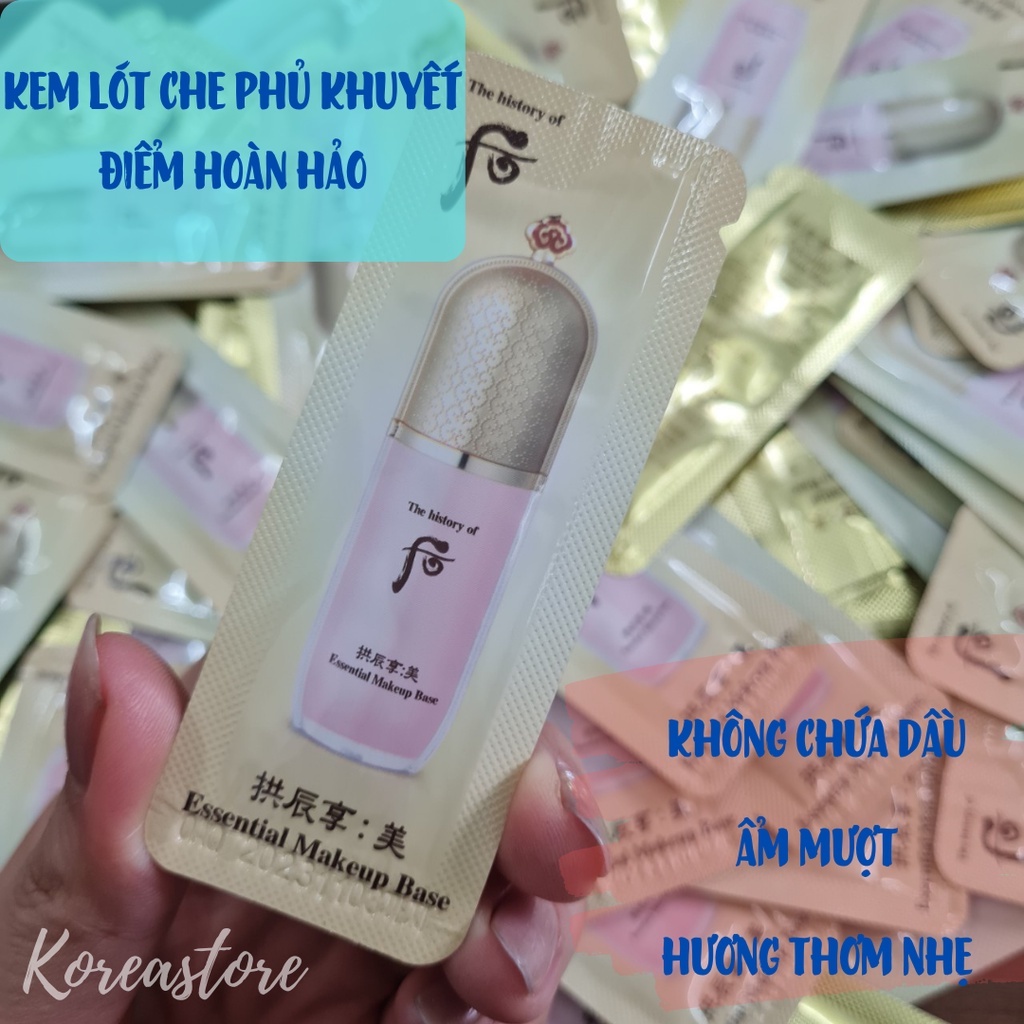 Kem lót che phủ khuyết điểm giúp da mỏng mịn, ẩm Whoo Essential Makeup base có ánh nhũ