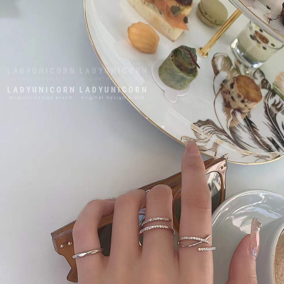 Set 3 Nhẫn Đính Đá Zircon Có Thể Điều Chỉnh Thời Trang