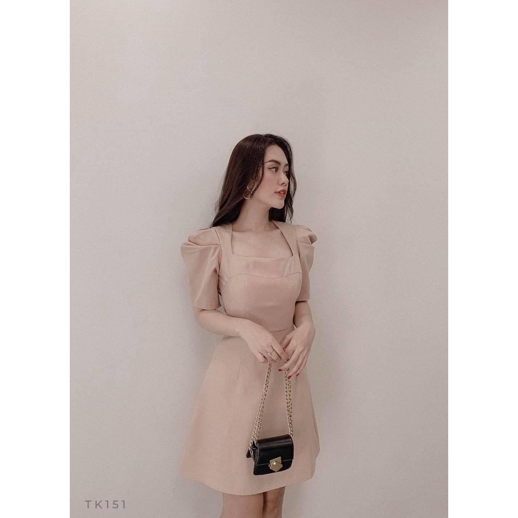 Đầm Nữ Dáng Xoè Tay Phồng Hở Lưng - Váy Nữ Thiết Kế CutOut Lưng