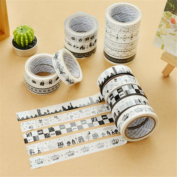 Băng dính họa tiết đen trắng (Black n White DIY Waterproof Tape) - Set 02 cuộn