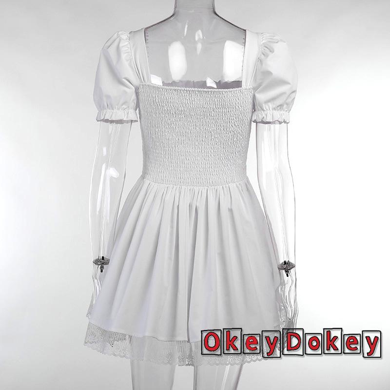 Đầm Công Chúa Mini Thắt Dây Tay Phồng Phong Cách Gothic Cổ Điển 90S Y2K Dành Cho Nữ