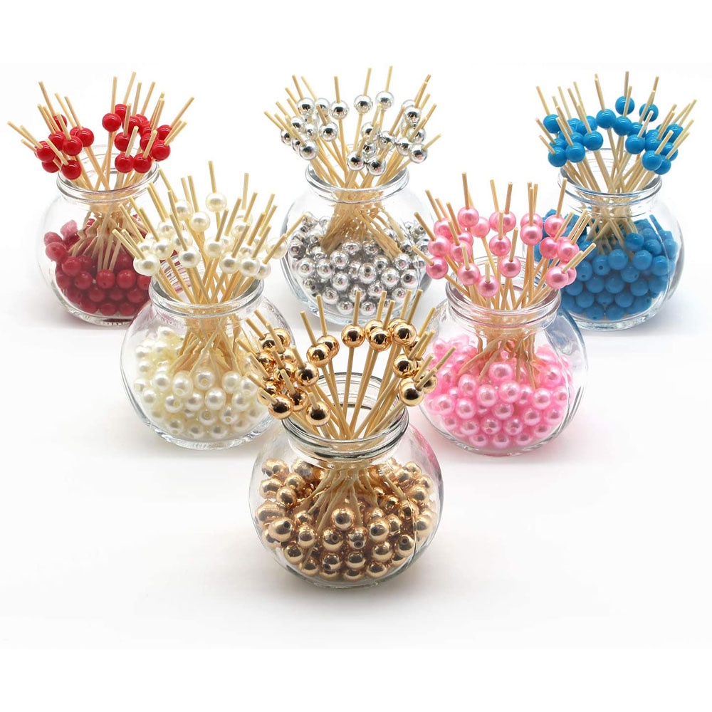 Tăm gỗ tre đính ngọc trai nhân tạo găm món cocktail trái cây đồ ăn nhẹ cho nhà bếp quán bar tiệc cưới