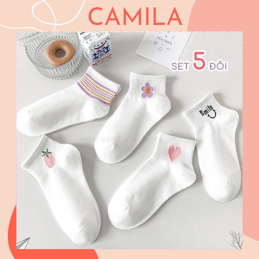 Tất nữ cổ ngắn dễ thương học sinh Hàn Quốc chất cotton 100% CAMILA T52