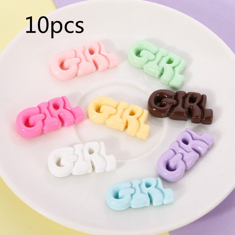 Set 10 Phụ Kiện Trang Trí Điện Thoại / Sổ Tay / Kẹp Tóc Hình Cô Gái / Chữ Cái Diy Bằng Nhựa Resin