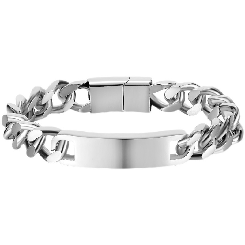 Lắc tay titan xích phối bản chữ nhật khóa hộp không gỉ có nhận khắc chữ