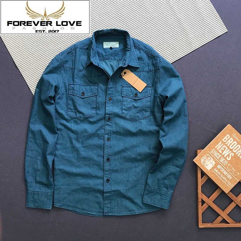 Áo sơ mi denim nam tay dài phối túi cao cấp - SB167 | BigBuy360 - bigbuy360.vn